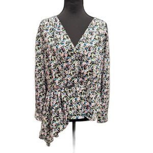 NWT Neon & Nylon Asymmetrical Floral Poplin Blouse Size L • Modern Chic